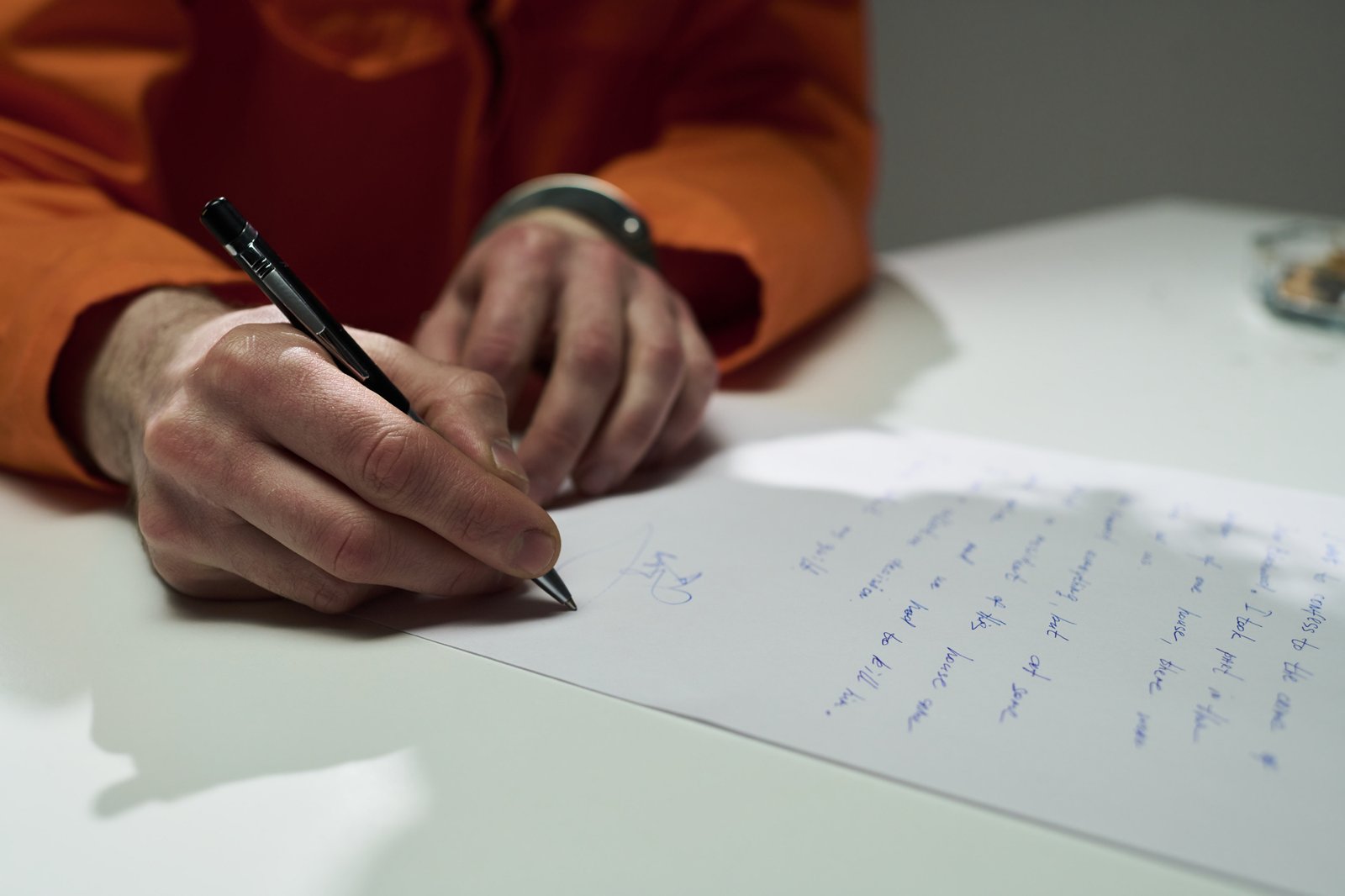 Person schreibt einen Brief am Schreibtisch
